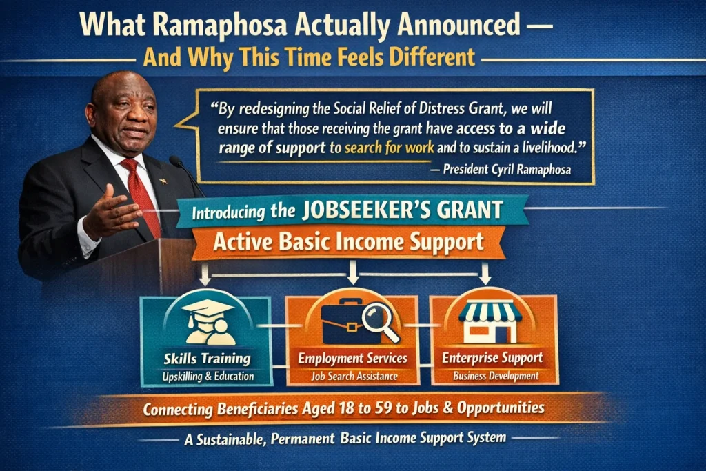 Ramaphosa Announces Major SRD Grant Changes: What the Overhaul Means for 8 Million Jobseekers 2 What Ramaphosa Actually Announced Poster