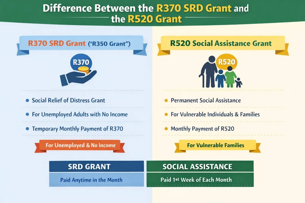 SASSA Grant Payment Schedule 2026: Confirmed R370 and R520 Payment Dates and Easy Tracking Guide 2 Difference Between the R370 SRD Grant and the R520 Grant poster