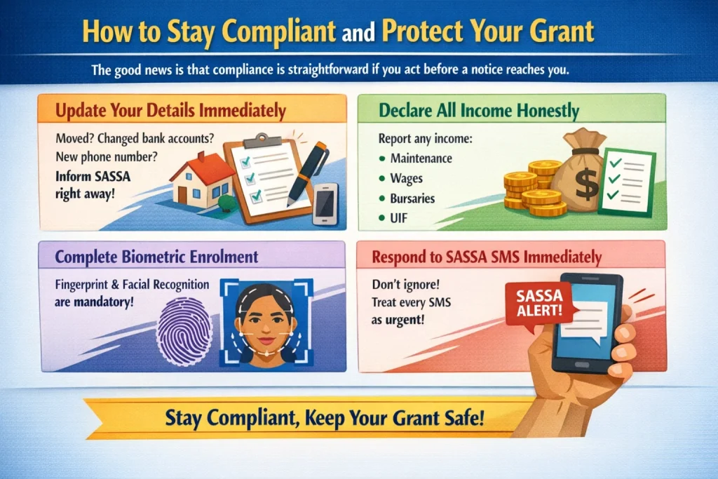 SASSA Tightens Grant Checks in 2026: Who Risks Payment Suspension and How to Stay Compliant 3 How to Stay Compliant and Protect Your Grant